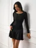 Long Sleeve Ruched Pleated Hem Mini Dress sold by Parthea Fashion