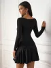 Long Sleeve Ruched Pleated Hem Mini Dress sold by Parthea Fashion