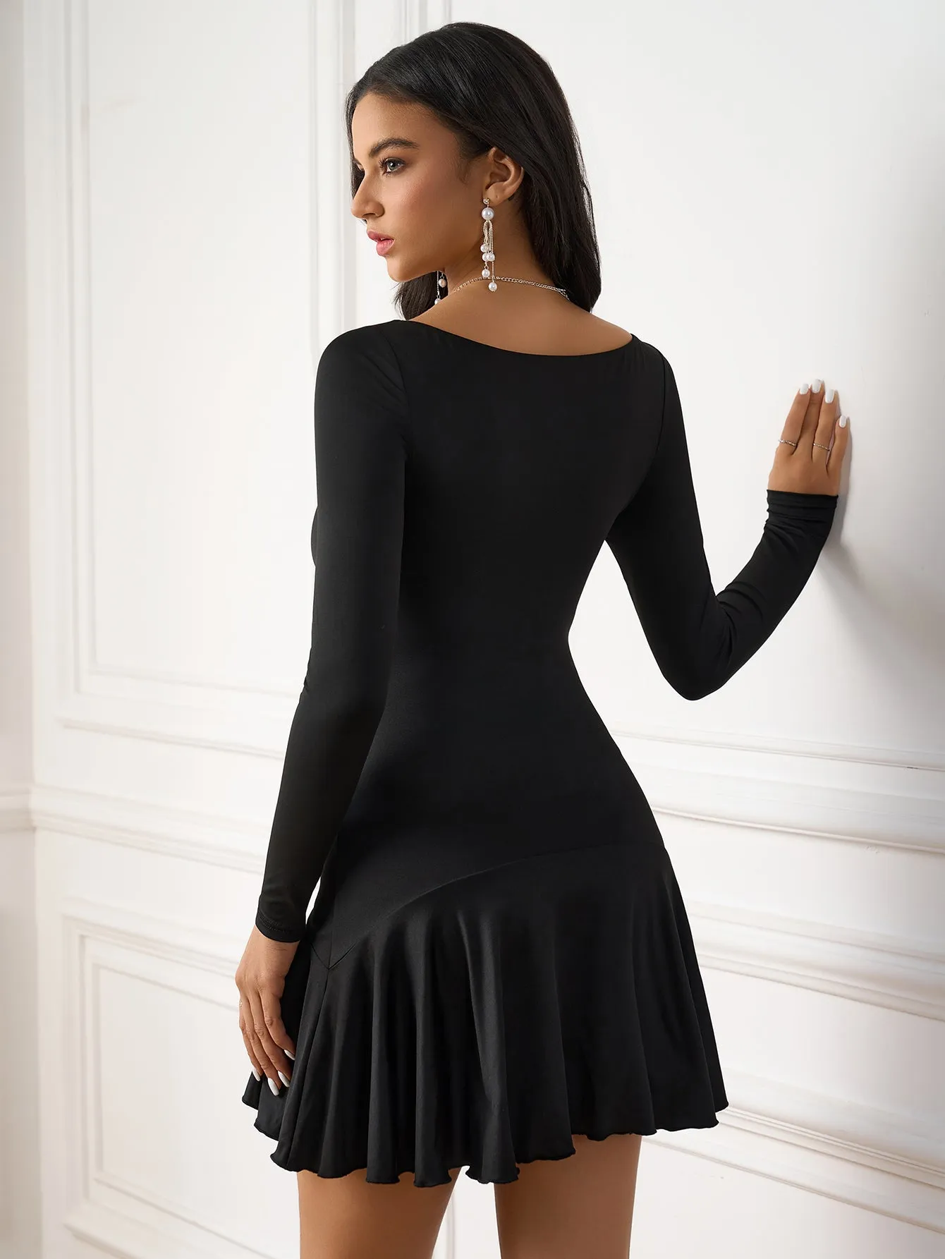 Long Sleeve Ruched Pleated Hem Mini Dress sold by Parthea Fashion product image thumbnail 2