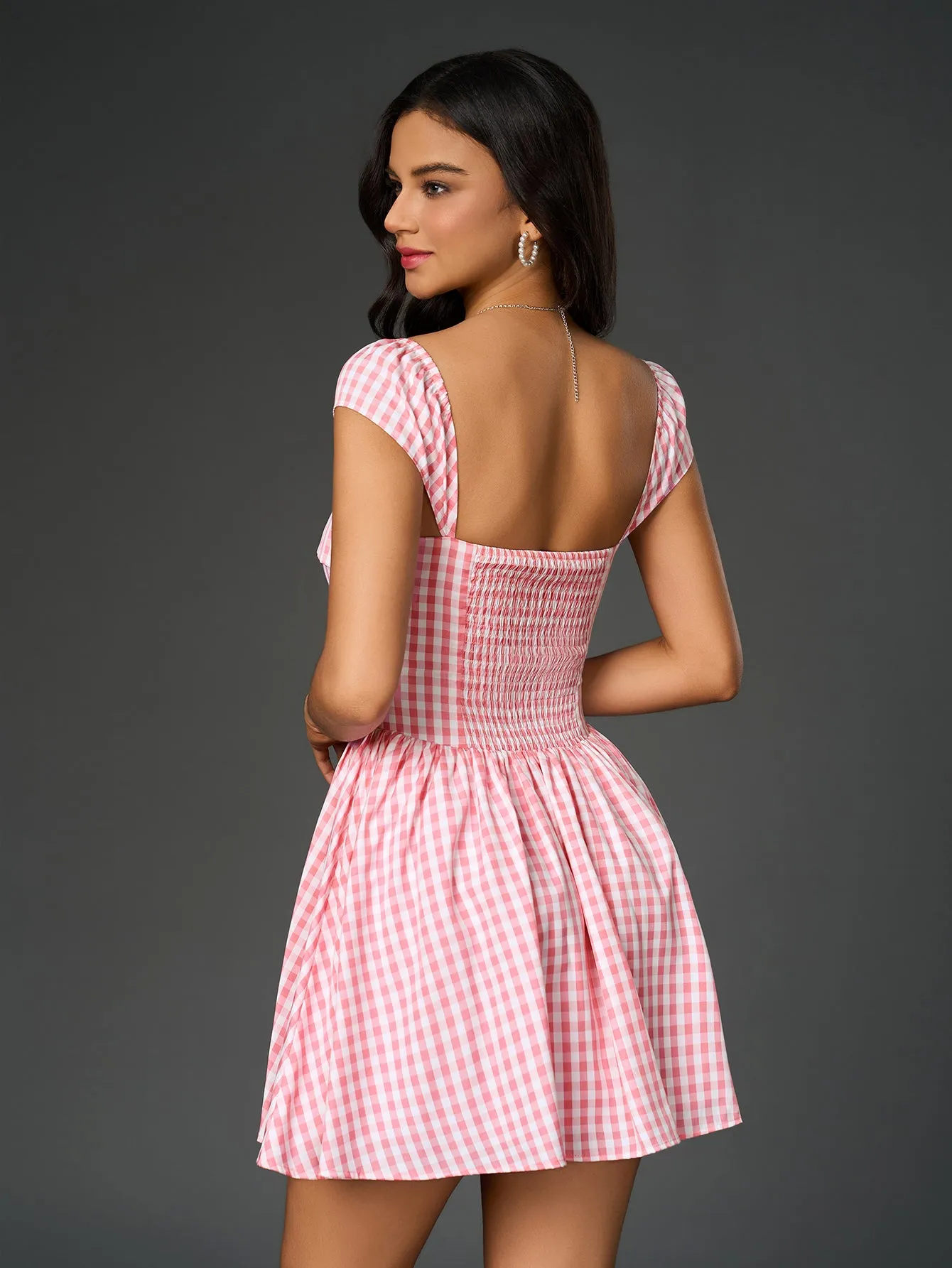 Fly Sleeve V-Neck Plaid Print Mini Dress sold by Parthea Fashion product image thumbnail 2