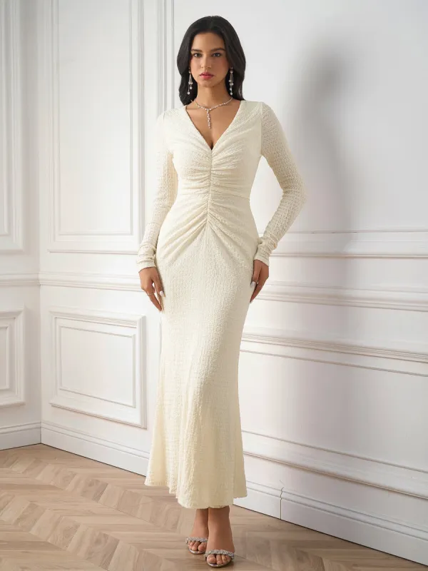 V-Neck Ruched Twist Bodycon Knitted Dress sold by Parthea Fashion