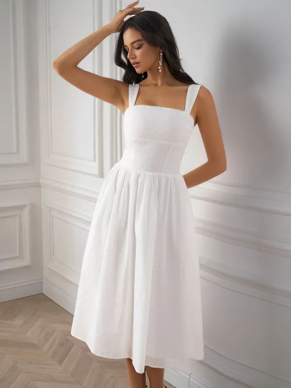 Jacquard Ruched Back Flared Solid Dress sold by Parthea Fashion