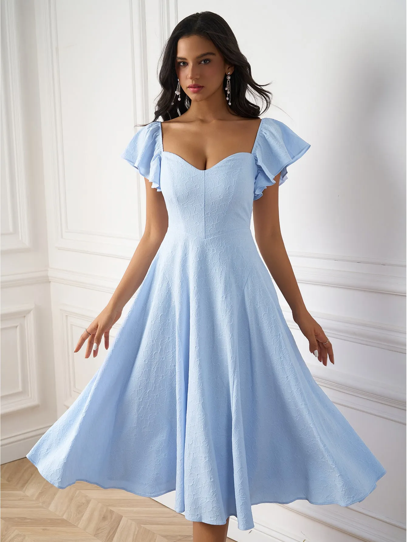 Flounce Sleeve Jacquard Solid Midi Dress sold by Parthea Fashion product image thumbnail 5