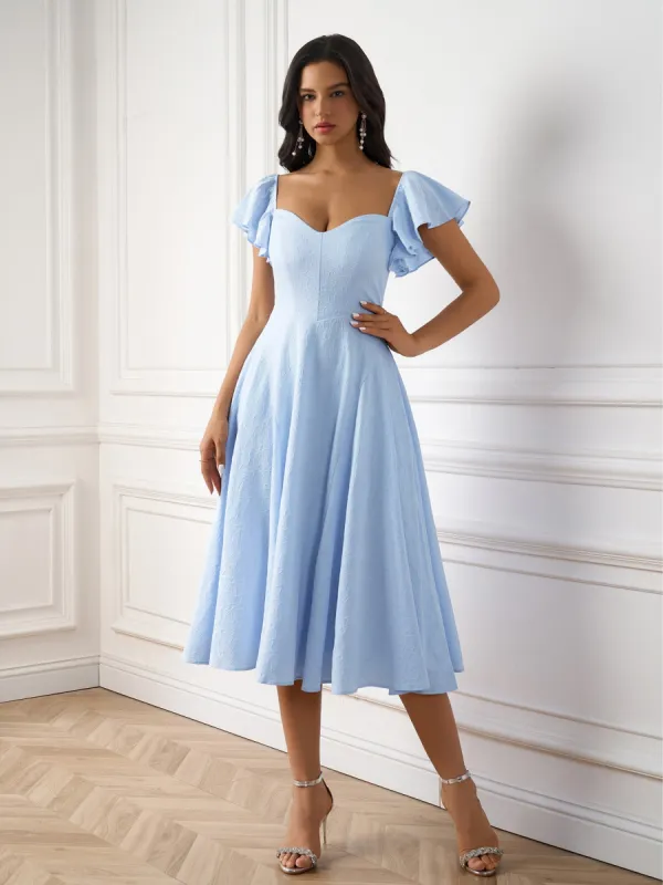 Flounce Sleeve Jacquard Solid Midi Dress sold by Parthea Fashion