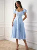 Flounce Sleeve Jacquard Solid Midi Dress sold by Parthea Fashion