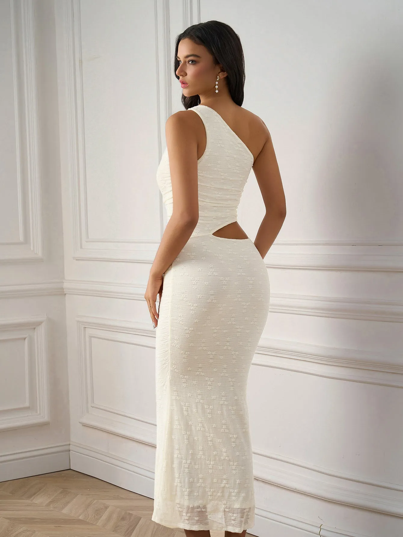 Cut Out One Shoulder Embroidery Lace Bodycon Dress sold by Parthea Fashion product image thumbnail 2