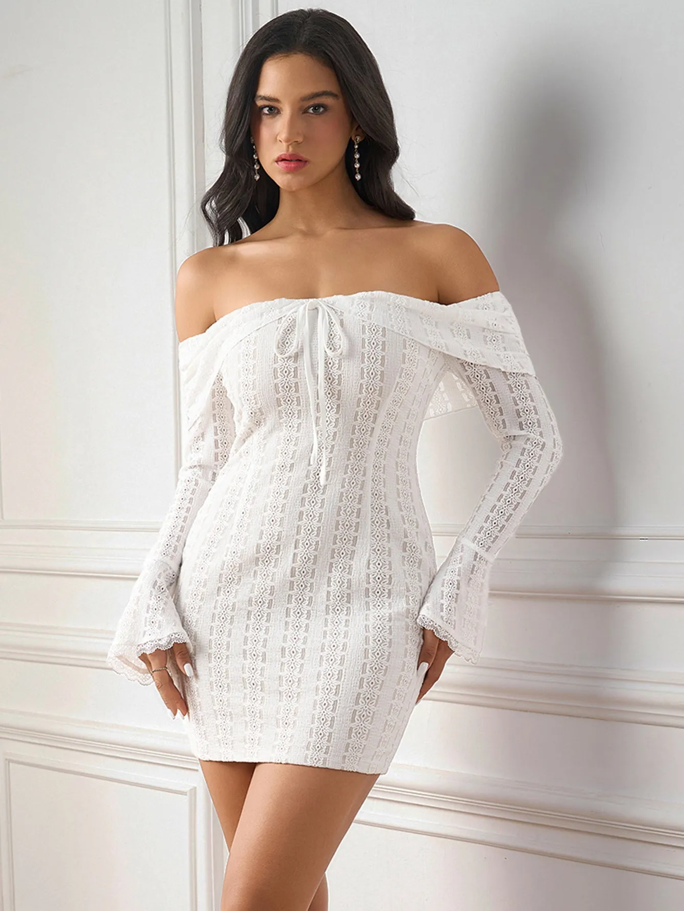 Flounce Sleeve Off Shoulder Lace Bodycon Dress sold by Parthea Fashion product image thumbnail 5