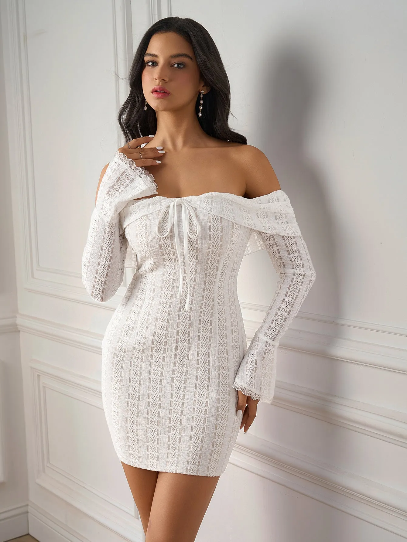 Flounce Sleeve Off Shoulder Lace Bodycon Dress sold by Parthea Fashion product image thumbnail 3