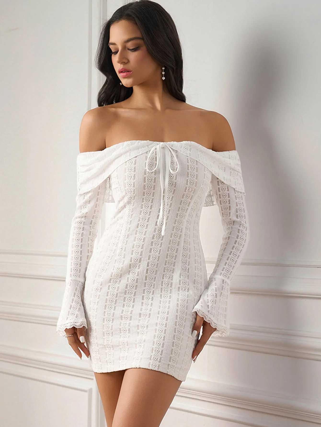 Flounce Sleeve Off Shoulder Lace Bodycon Dress sold by Parthea Fashion product image thumbnail 4