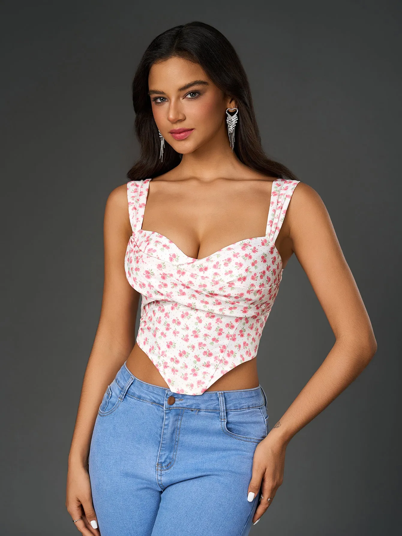 Ruched Bust Floral Print Crop Top sold by Parthea Fashion