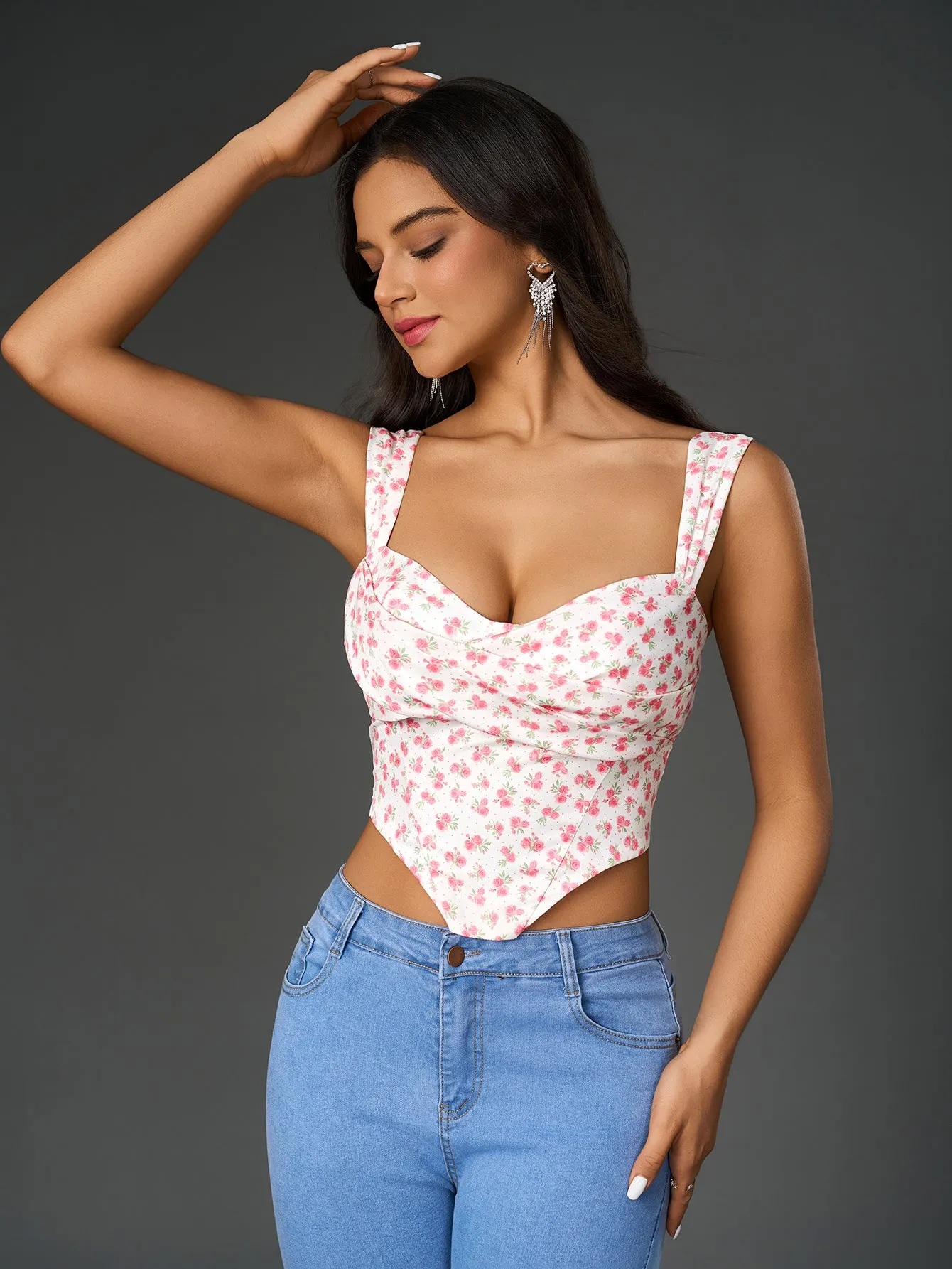 Ruched Bust Floral Print Crop Top sold by Parthea Fashion product image thumbnail 3
