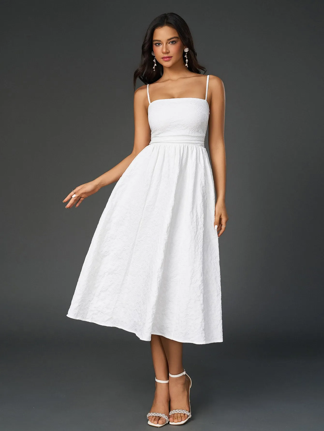 Crisscross Back Jacquard Solid Cami Dress sold by Parthea Fashion