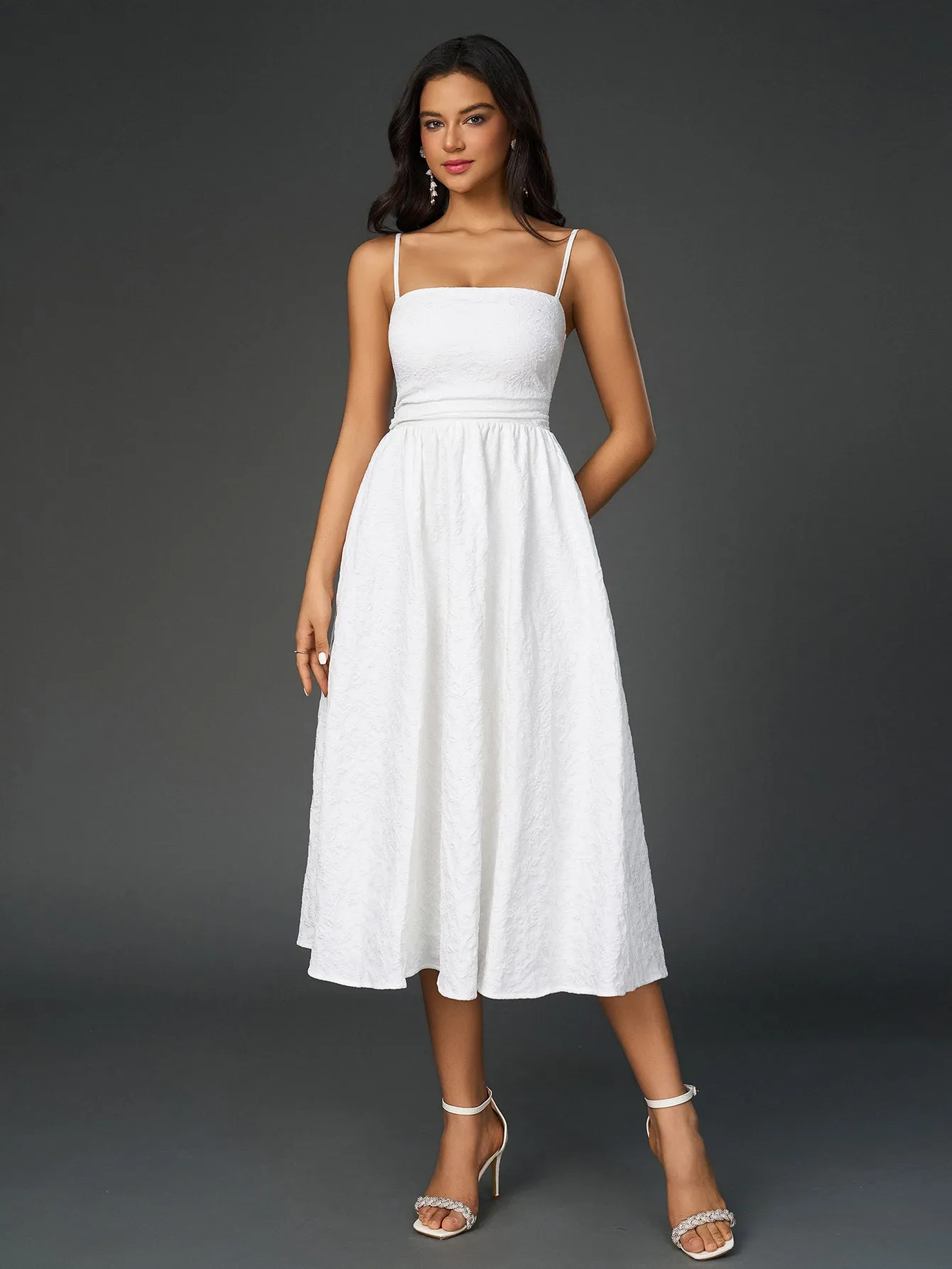 Crisscross Back Jacquard Solid Cami Dress sold by Parthea Fashion product image thumbnail 5