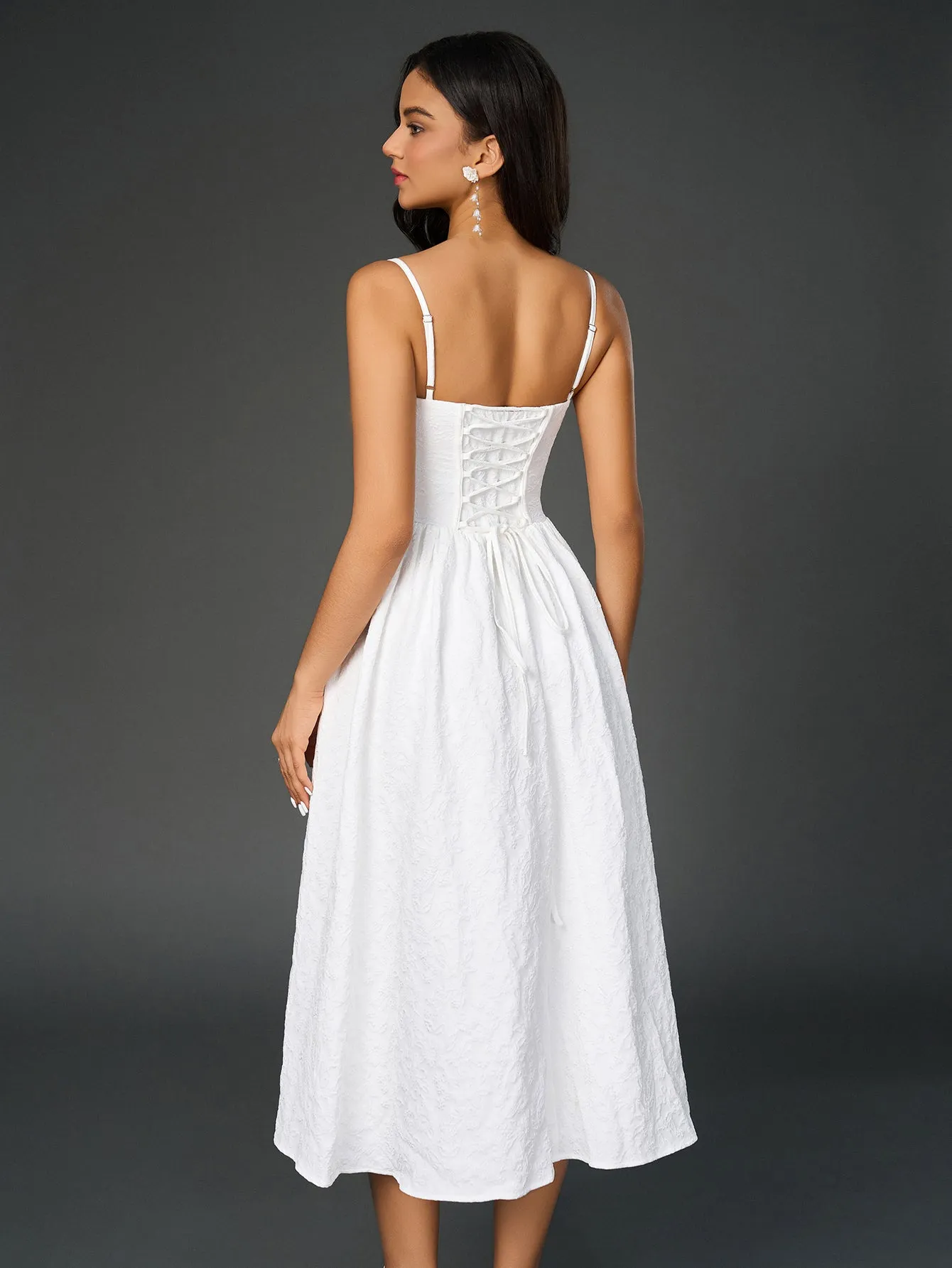 Crisscross Back Jacquard Solid Cami Dress sold by Parthea Fashion product image thumbnail 2