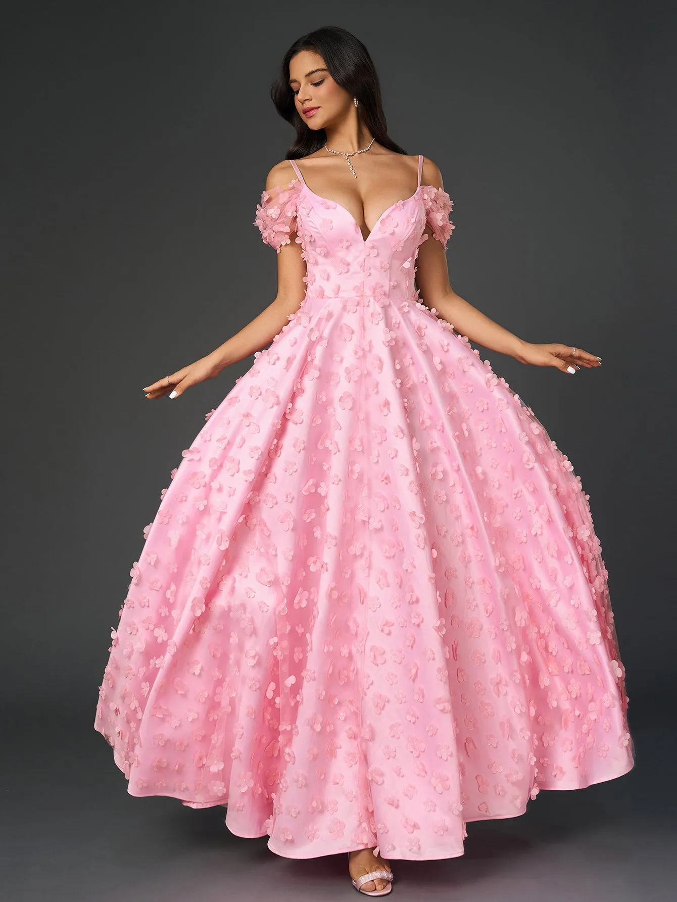 Deep V-Neck Crisscross Back Floral Applique Decoration Prom Dress sold by Parthea Fashion product image thumbnail 5