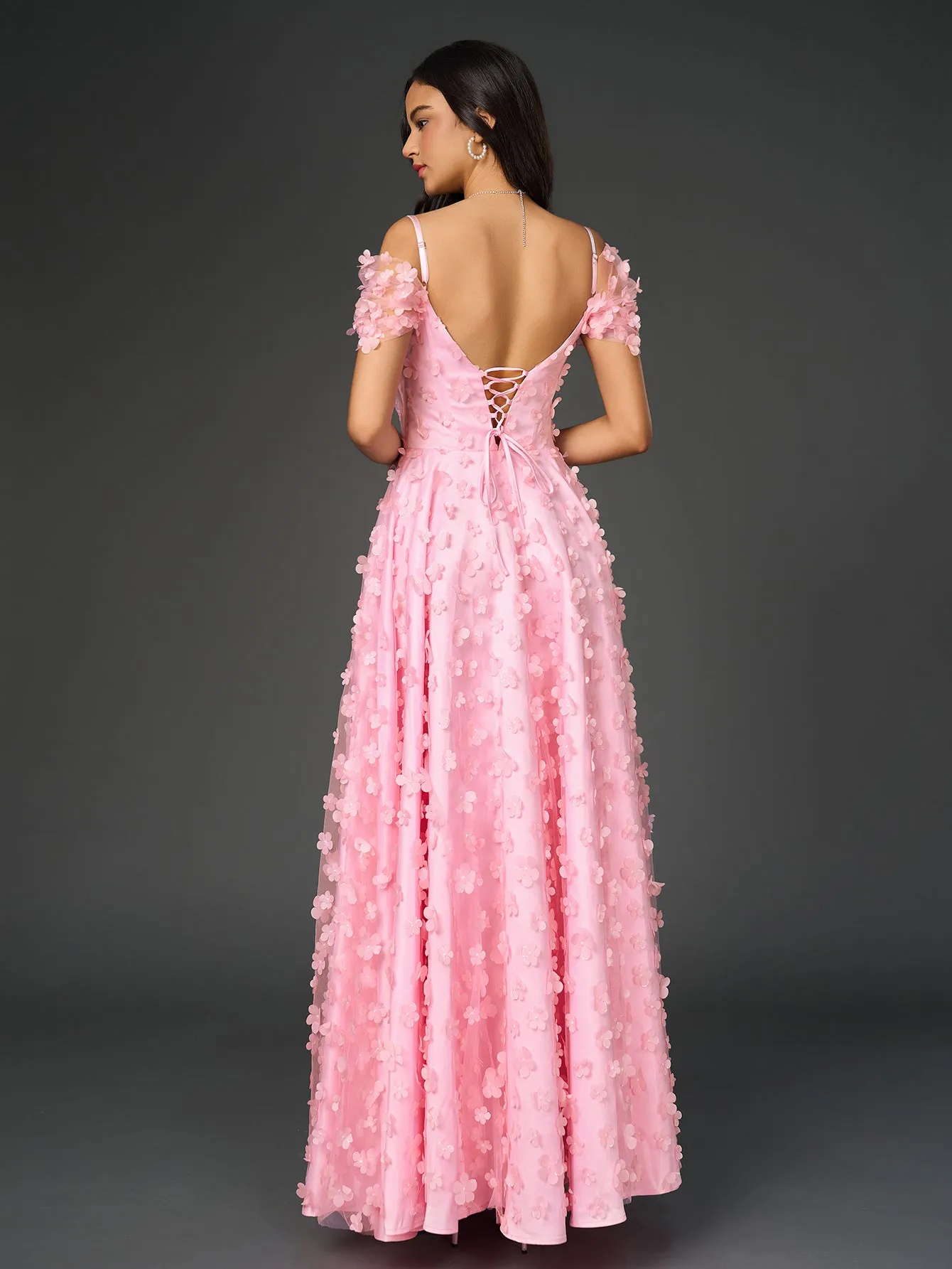 Deep V-Neck Crisscross Back Floral Applique Decoration Prom Dress sold by Parthea Fashion product image thumbnail 2