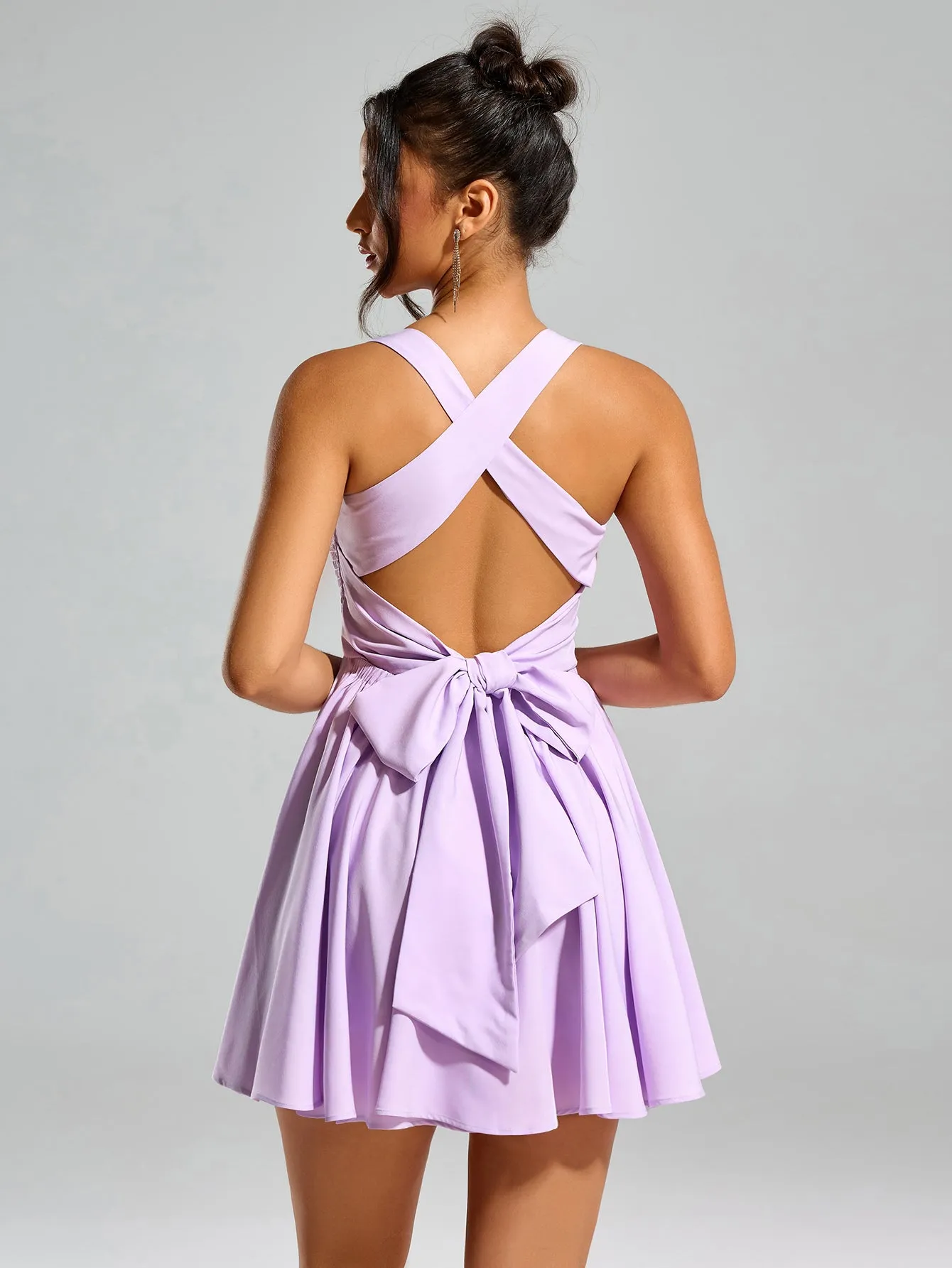 Bow Tie Back Embellished Trim Ruched Dress sold by Parthea Fashion product image thumbnail 2