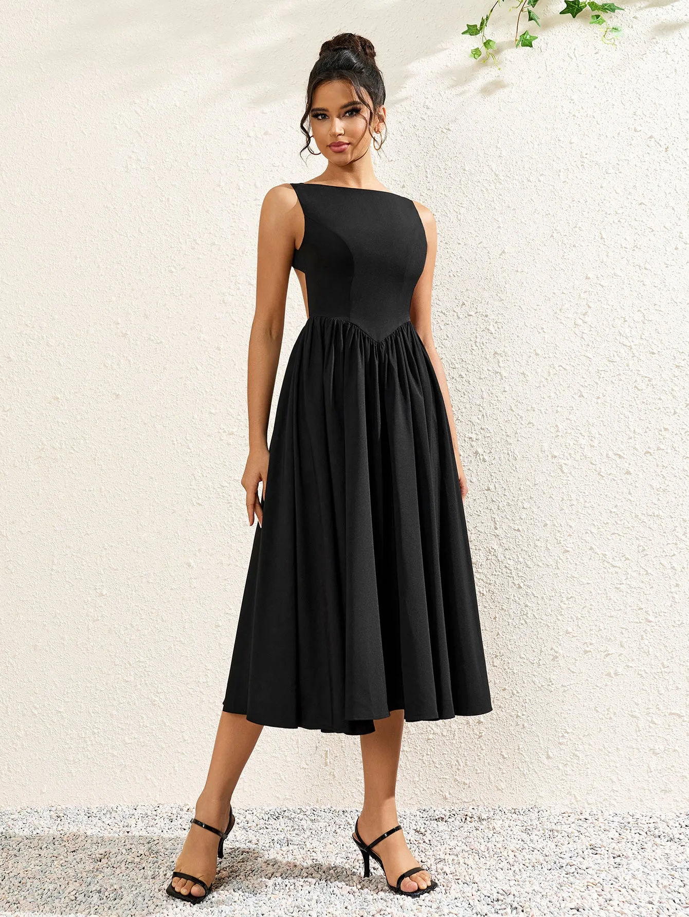 Crew Neck Backless Cut Out Ruched Solid Dress sold by Parthea Fashion product image thumbnail 3