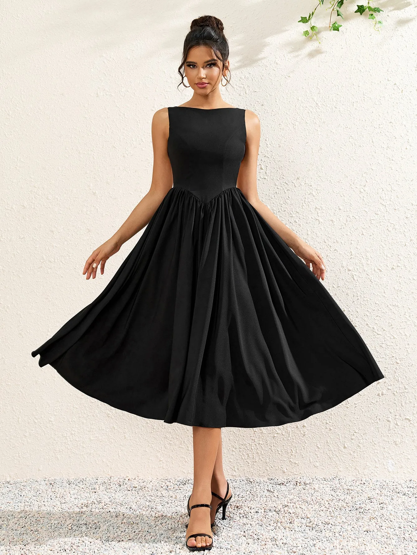 Crew Neck Backless Cut Out Ruched Solid Dress sold by Parthea Fashion