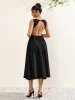 Crew Neck Backless Cut Out Ruched Solid Dress sold by Parthea Fashion