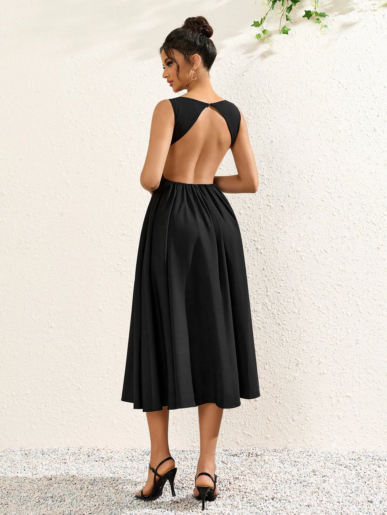 Crew Neck Backless Cut Out Ruched Solid Dress sold by Parthea Fashion product image thumbnail 2
