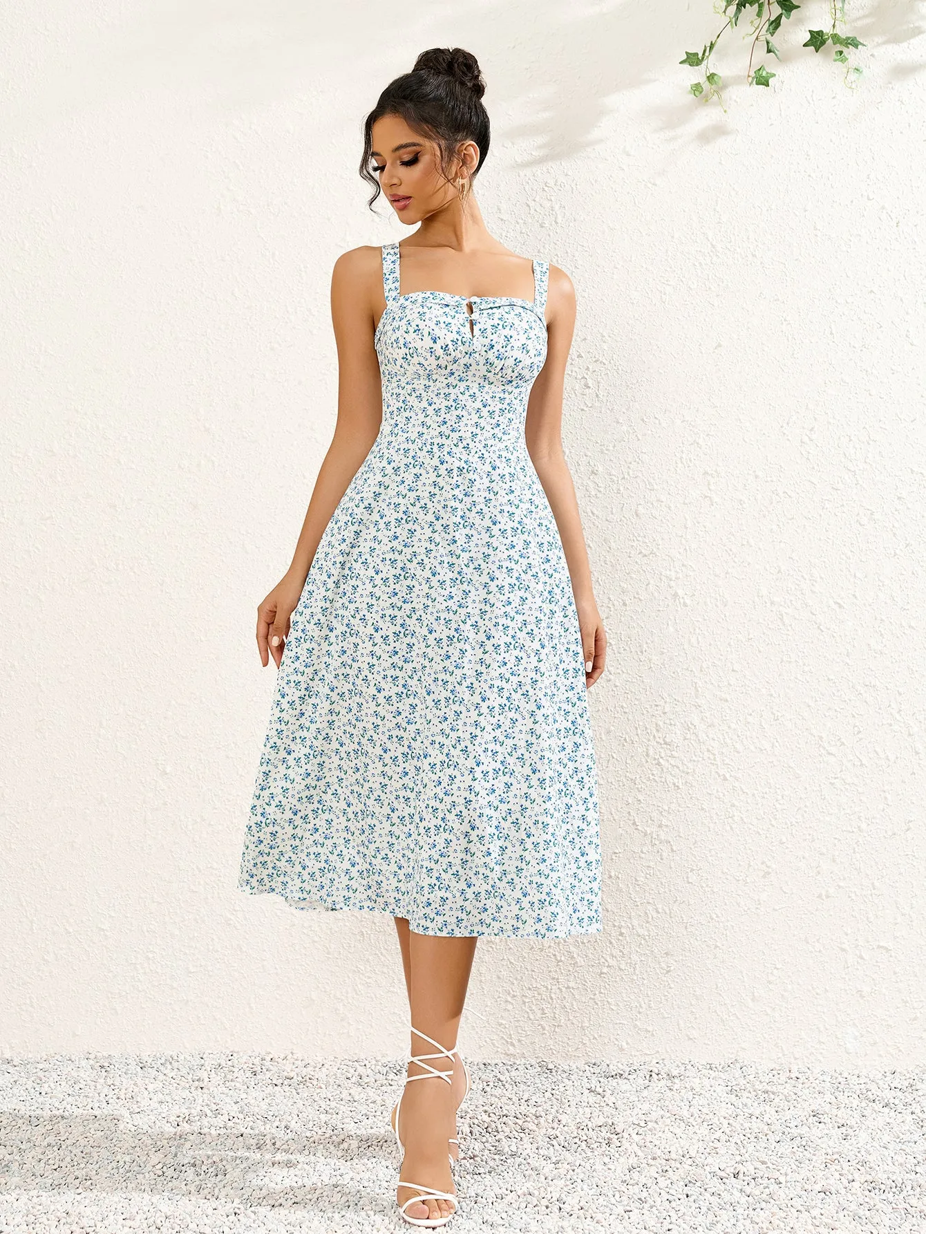 Button Bust Ruched Floral Print Midi Dress sold by Parthea Fashion product image thumbnail 3