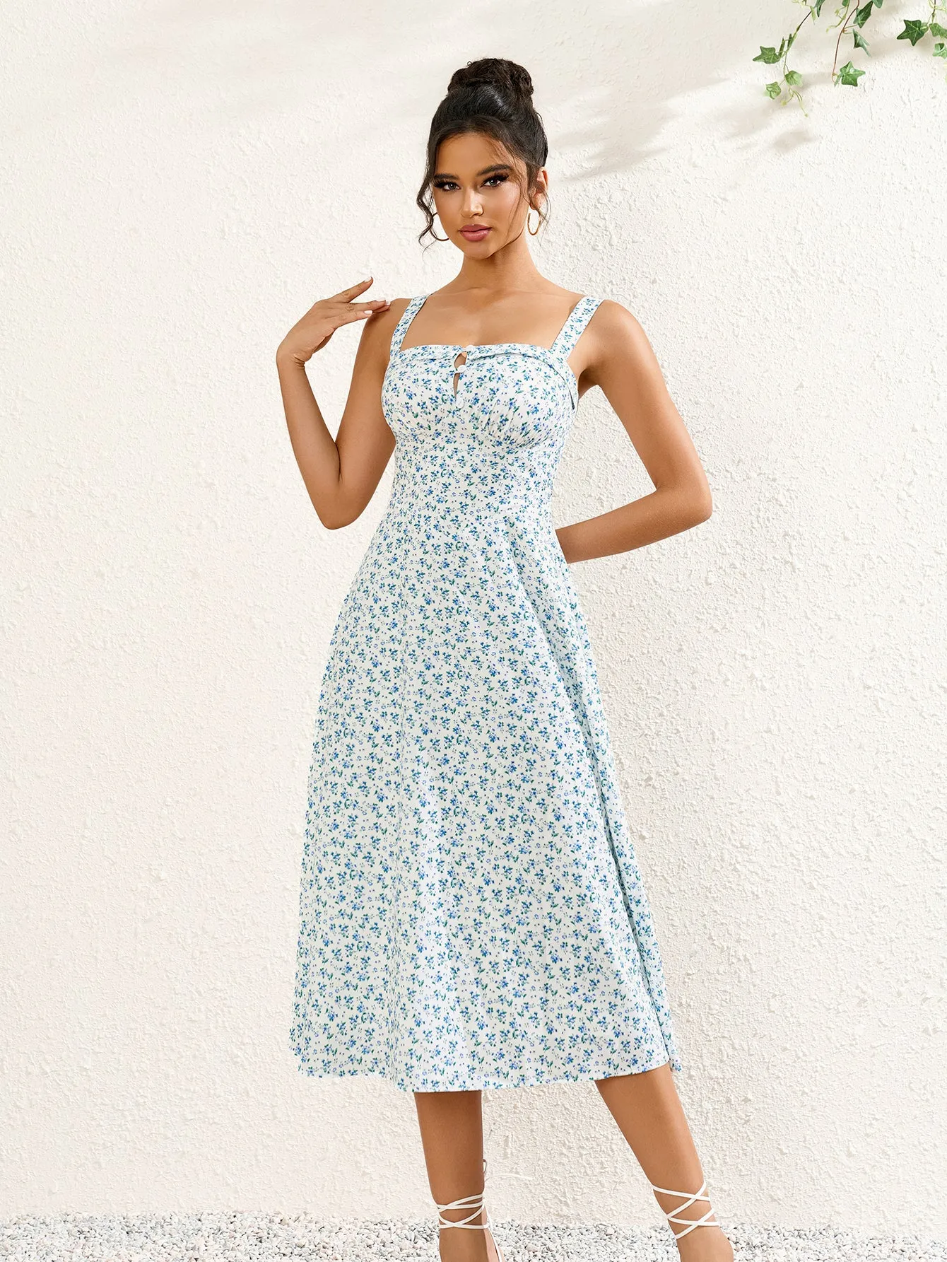 Button Bust Ruched Floral Print Midi Dress sold by Parthea Fashion
