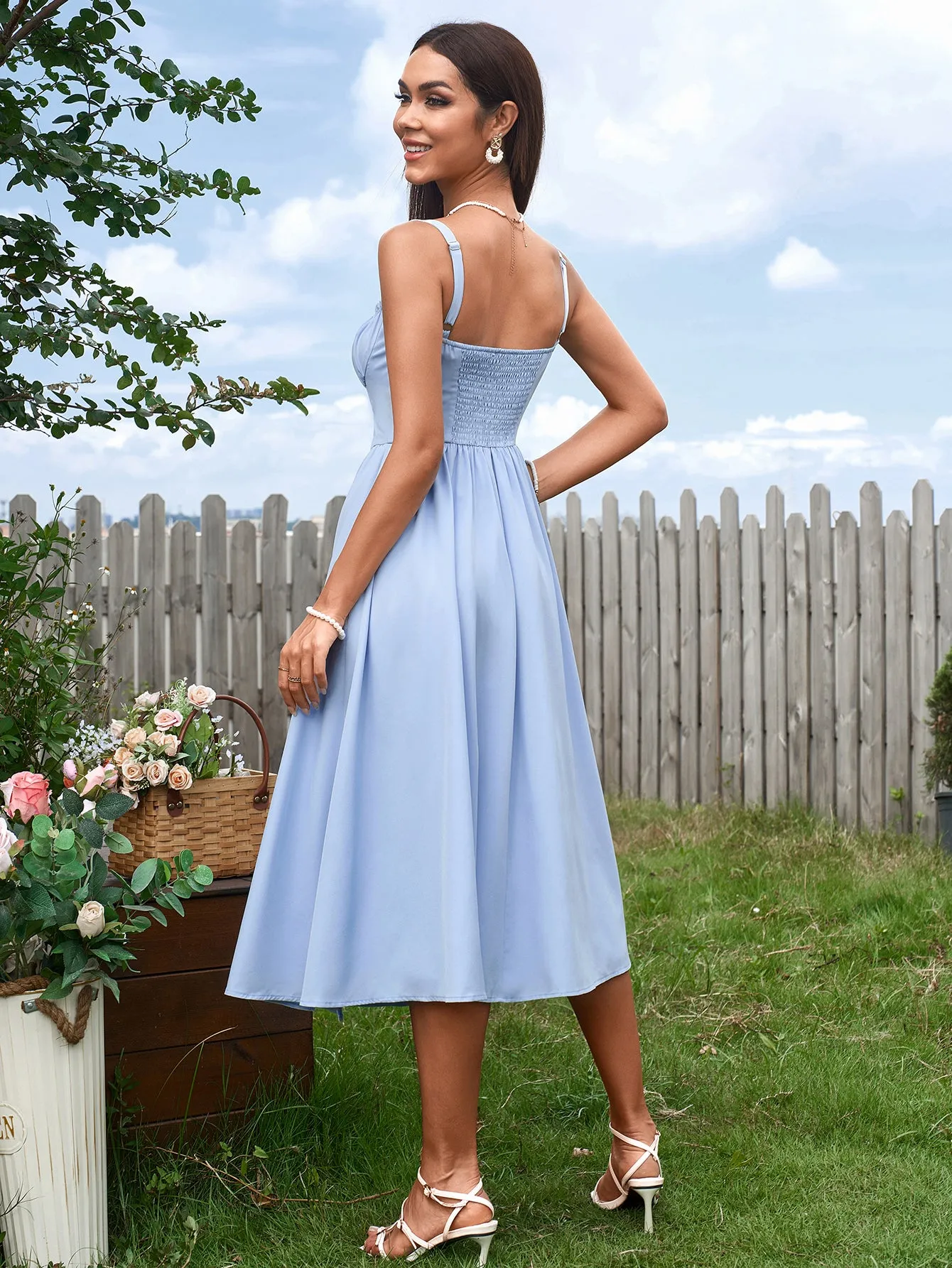 Ruched Bust Tie Front Split Thigh Ruched Cami Dress sold by Parthea Fashion product image thumbnail 2