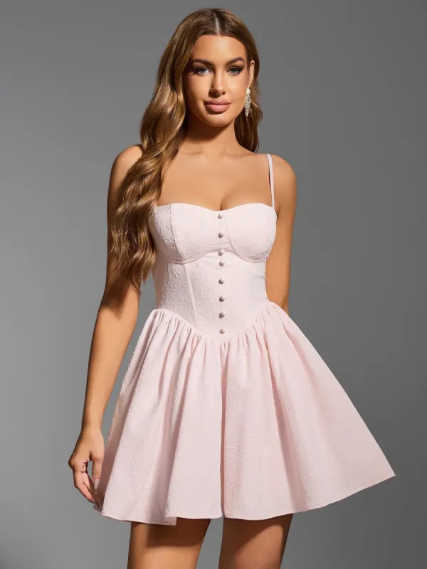 Jacquard Embellished Button Flared Cami Dress sold by Parthea Fashion