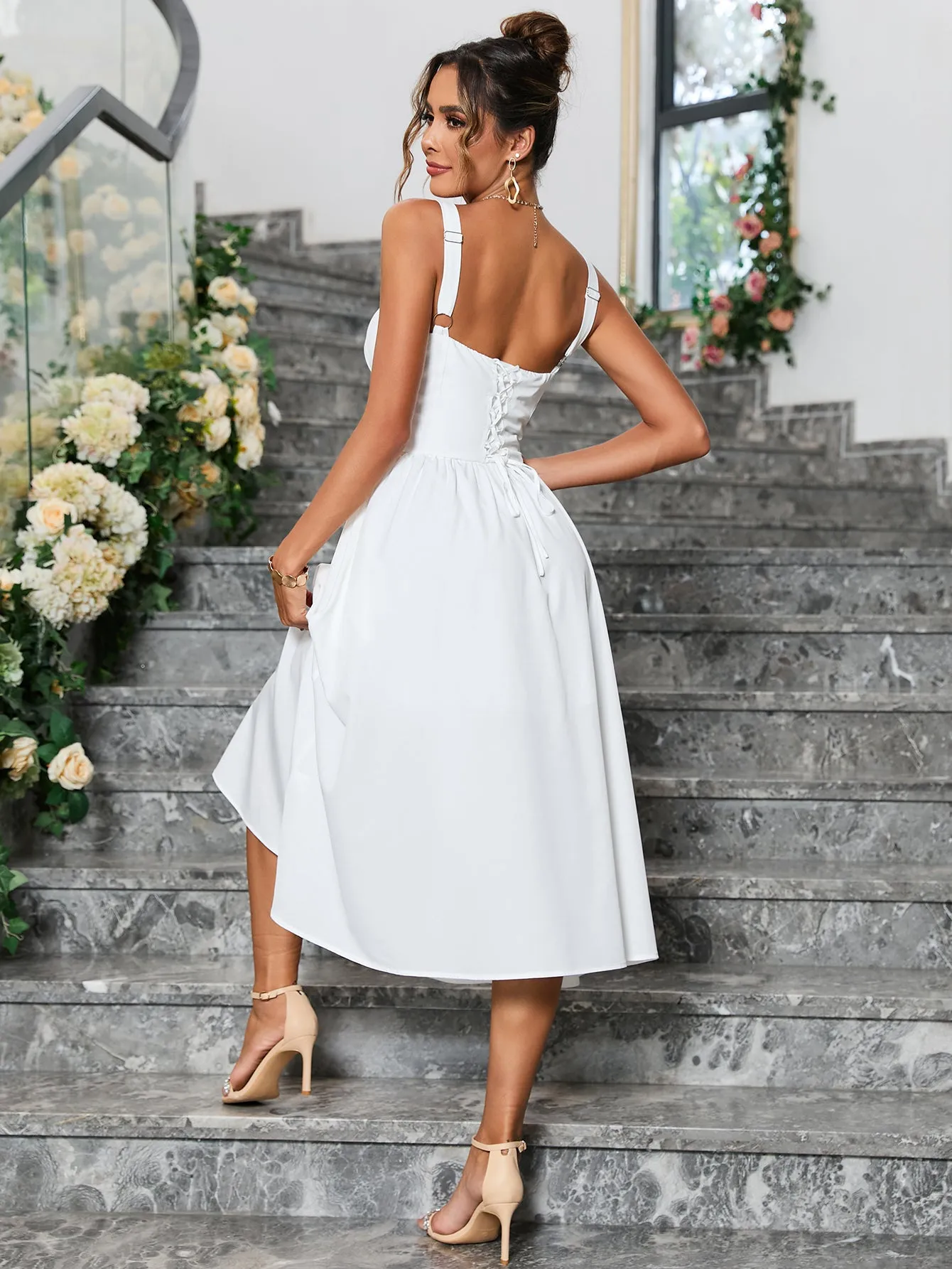 Crisscross Tie Back Button Pocket Solid Dress sold by Parthea Fashion product image thumbnail 2