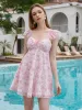 Fly Sleeve Bow Tie Ruched Bust Floral Print Dress sold by Parthea Fashion