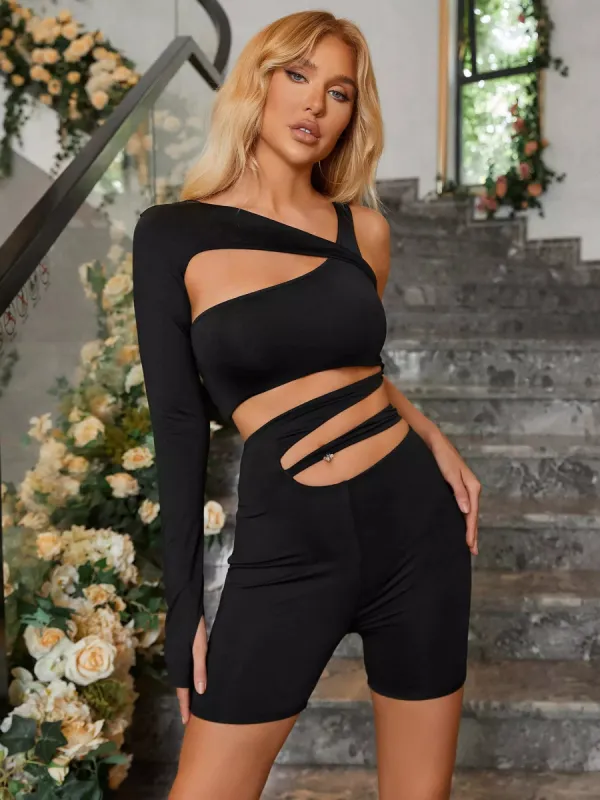 One Sleeve Cut Out Jumpsuit sold by Parthea Fashion