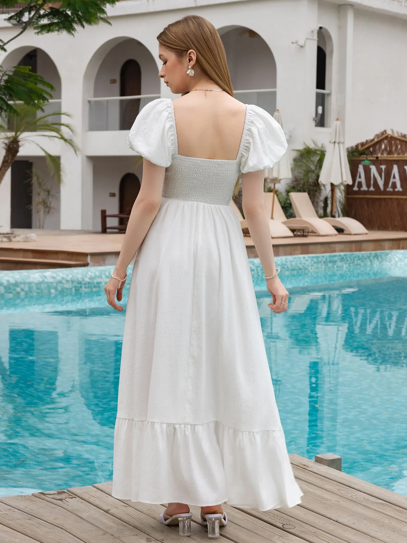 Puff Sleeve Ruched Waist Flared Long Dress sold by Parthea Fashion product image thumbnail 2