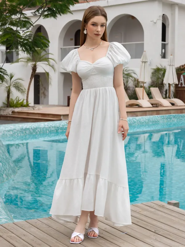 V-NECK PUFF SLEEVE MAXI DRESS | Parallel