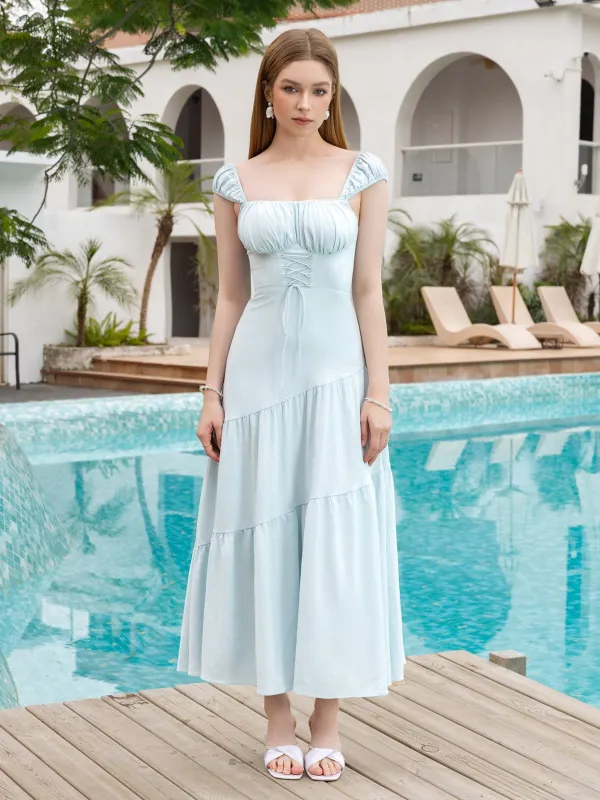 Ruched Bust Crisscross Tie Front Maxi Dress sold by Parthea Fashion