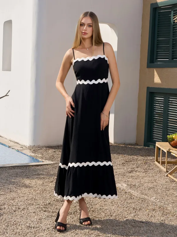 Contrast Color Ruched Backless Cami Dress sold by Parthea Fashion