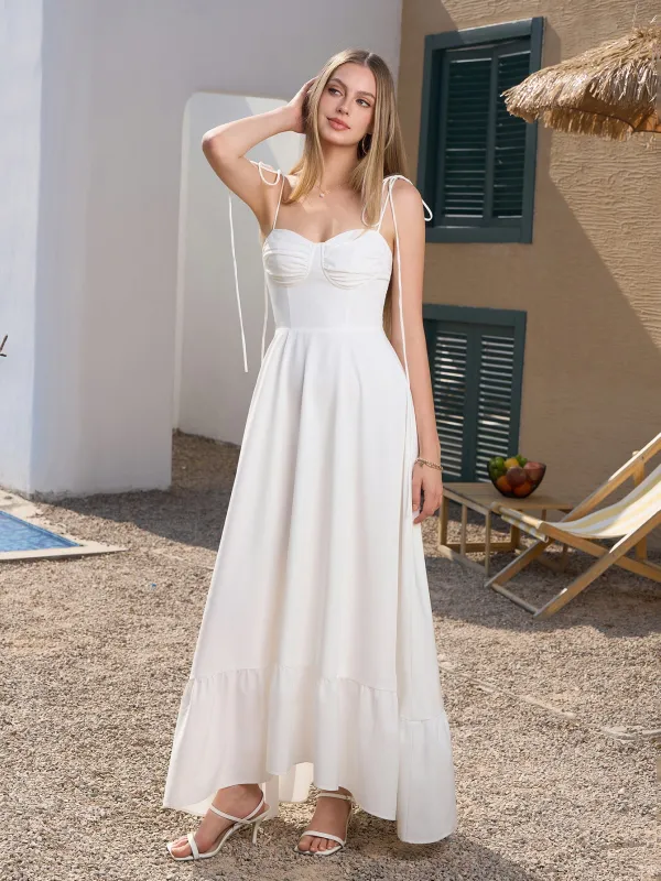 Tie Shoulder Ruched Bust Maxi Solid Dress sold by Parthea Fashion