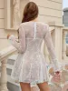 Flounce Sleeve Tie Front Lace Mini Dress sold by Parthea Fashion