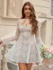 Flounce Sleeve Tie Front Lace Mini Dress sold by Parthea Fashion