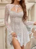 Flounce Sleeve Tie Front Lace Mini Dress sold by Parthea Fashion