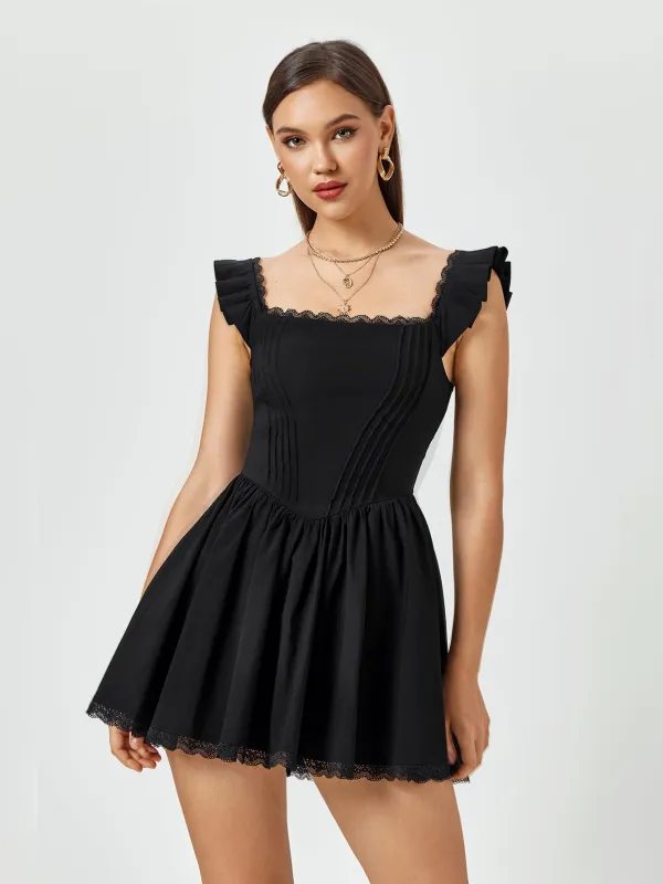 Square Neck Ruffle Sleeve A Line Dress sold by Parthea Fashion