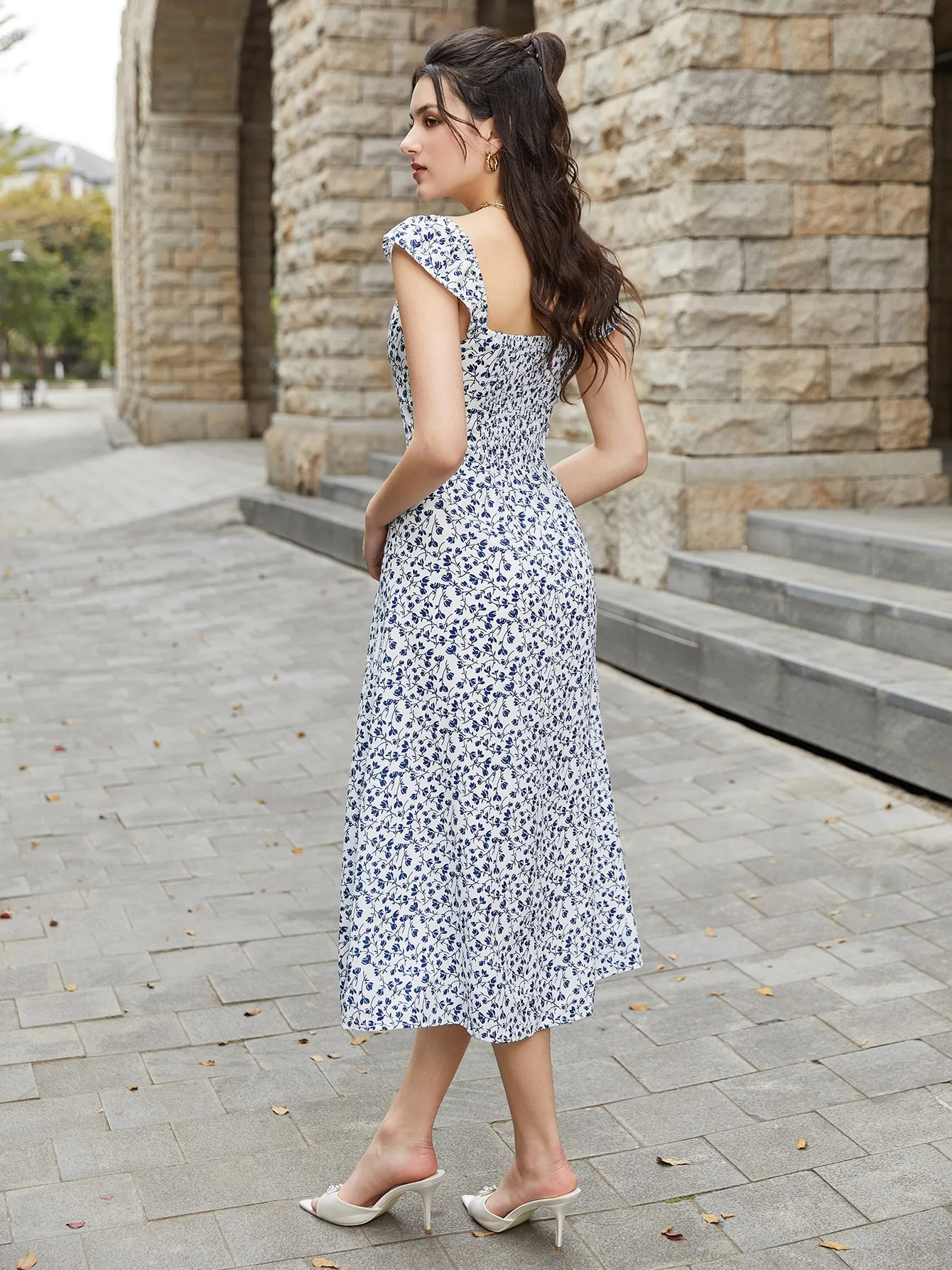 Fly Sleeve Floral Print Ruched Midi Dress sold by Parthea Fashion product image thumbnail 2