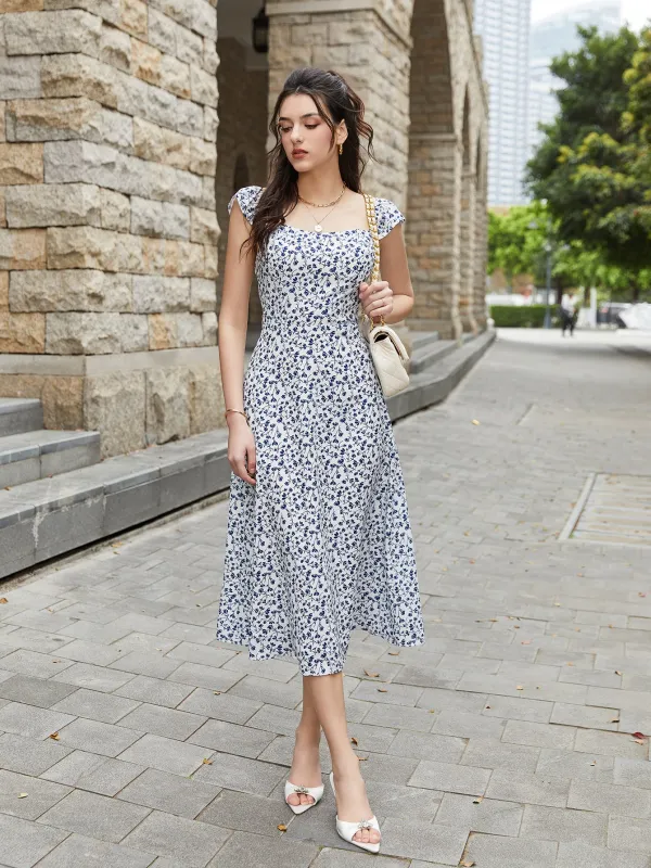 Fly Sleeve Floral Print Ruched Midi Dress sold by Parthea Fashion