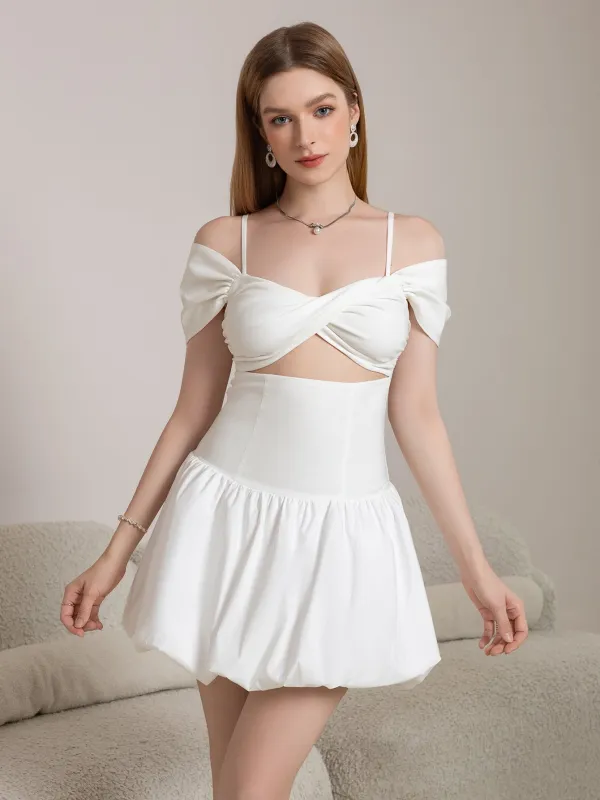 Cut Out Twist Front Cold Shoulder Ruched Cake Dress sold by Parthea Fashion