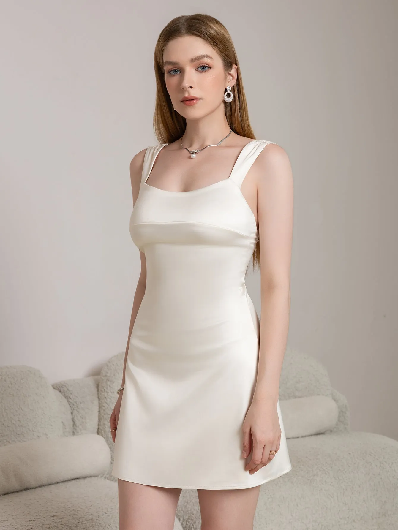 Square Neck Backless Satin Bodycon Dress sold by Parthea Fashion product image thumbnail 3