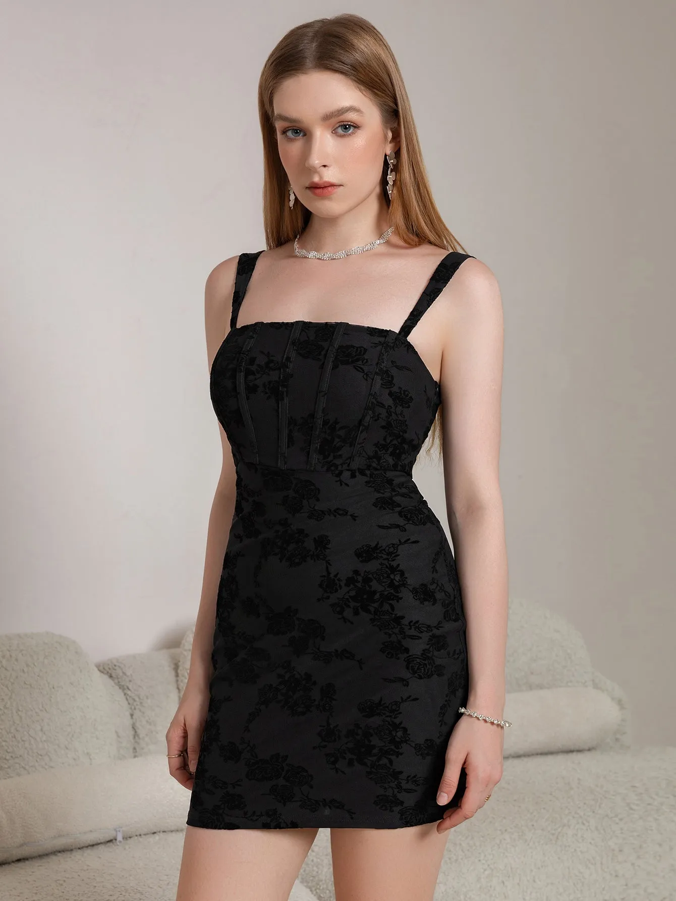 Corset Flocked Print Bodycon Cami Dress sold by Parthea Fashion product image thumbnail 4