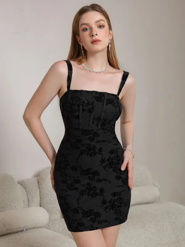 Corset Flocked Print Bodycon Cami Dress sold by Parthea Fashion