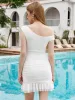 One Shoulder Ruched Ruffle Trim Mesh Dress sold by Parthea Fashion