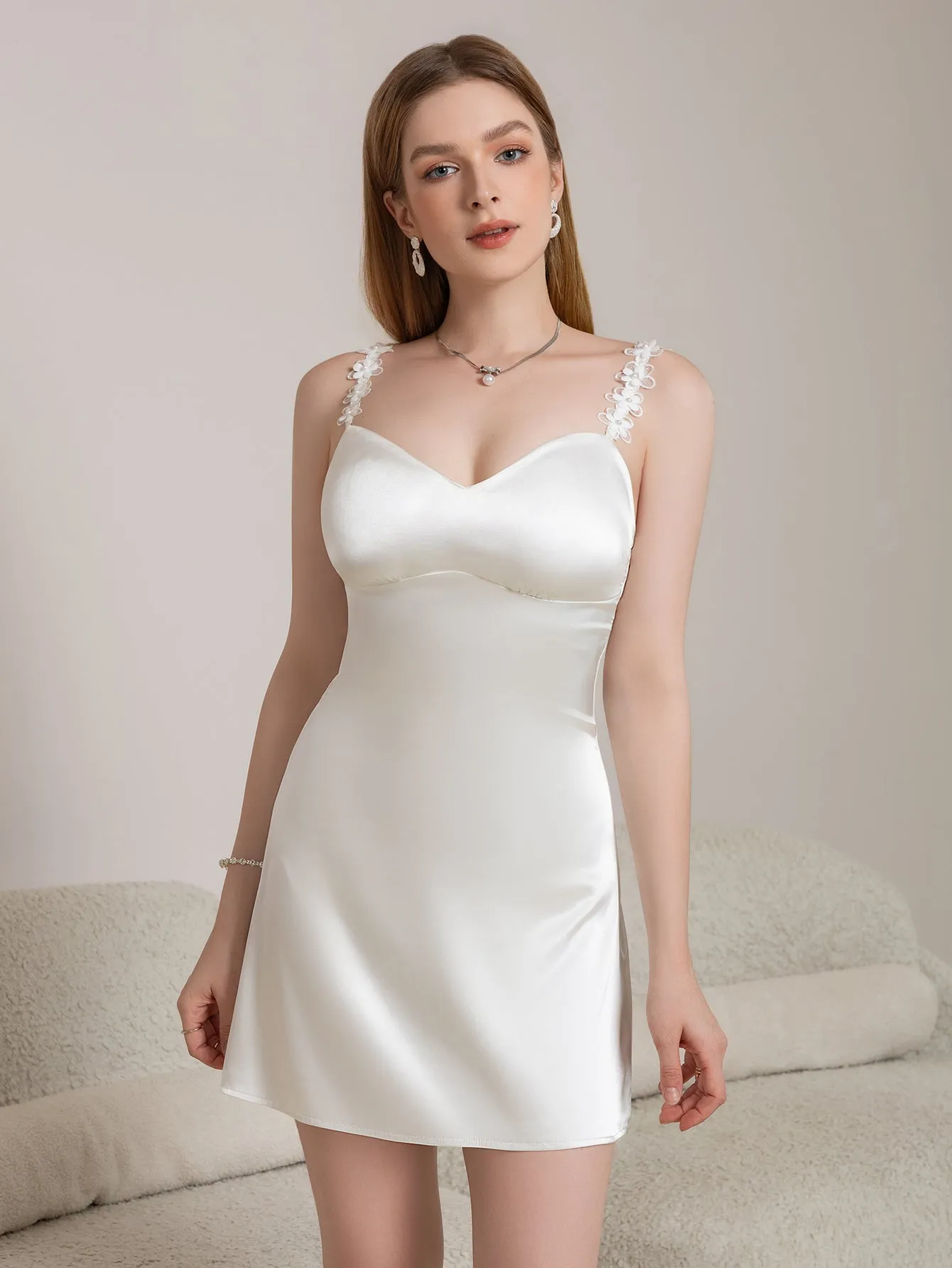 Embellished Straps Backless Satin Cami Dress sold by Parthea Fashion