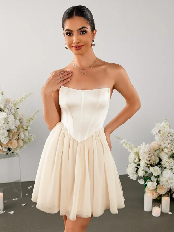 Satin Patchwork Mesh Backless Tube Dress sold by Parthea Fashion